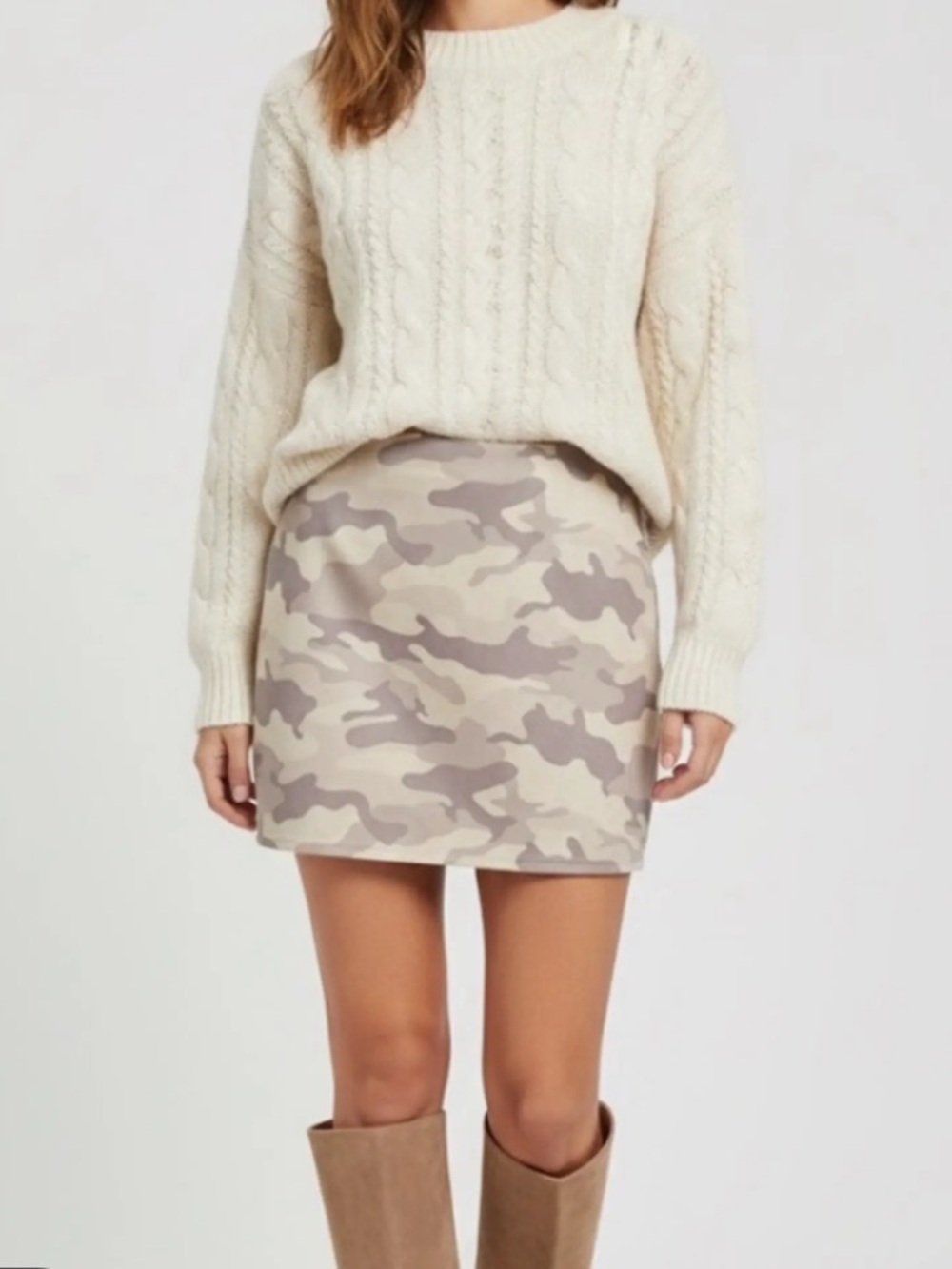Le Lis Beige and Grey Camo Mini Skirt size M